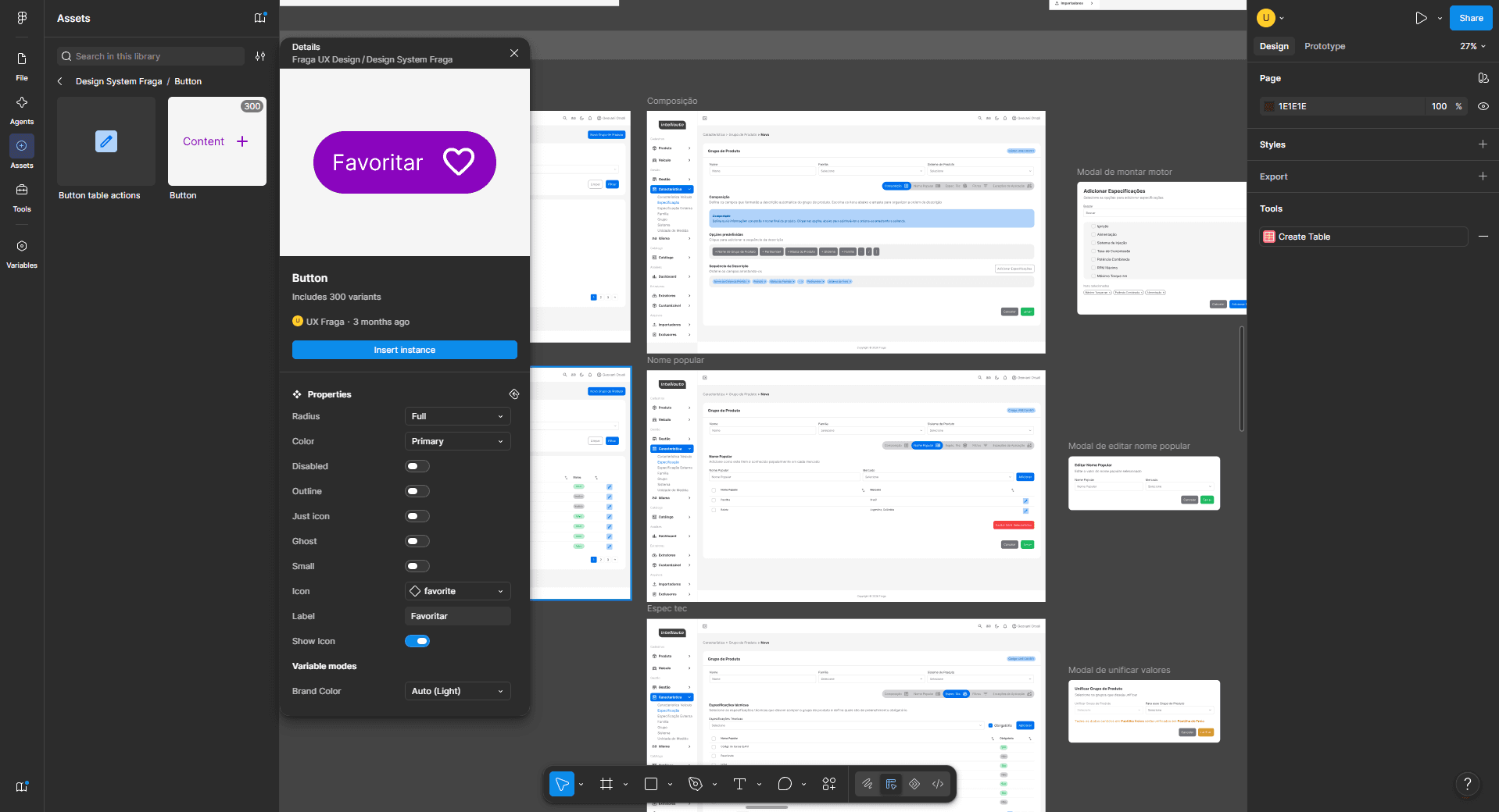 Design system Fraga em uso no Figma